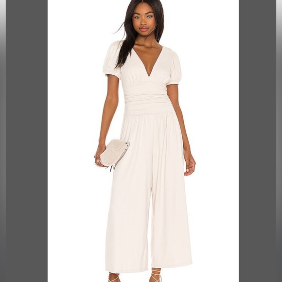 NWT Susana Monaco x Revolve Beige Gathered Jumpsuit in Blanched Almond - Picture 4 of 7